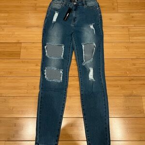 Fashion Nova Ripped Blue Skinny Jeans